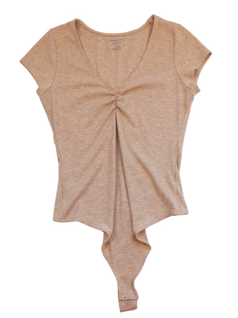 American Eagle Ruched V-Neck Bodysuit Beige Size M